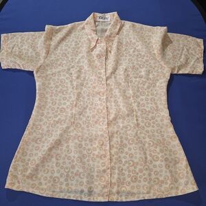 Pink & Cream Short-Sleeve Button-Up Blouse
